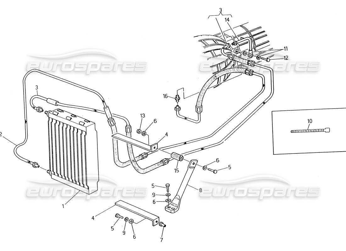 maserati 222 / 222e biturbo diagramma delle parti del radiatore dell'olio per trasmissione automatica (4 hp).
