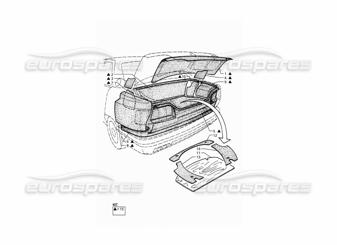 maserati qtp. 3.2 v8 (1999) avvio: diagramma delle parti dei tappeti (pre-modifica).