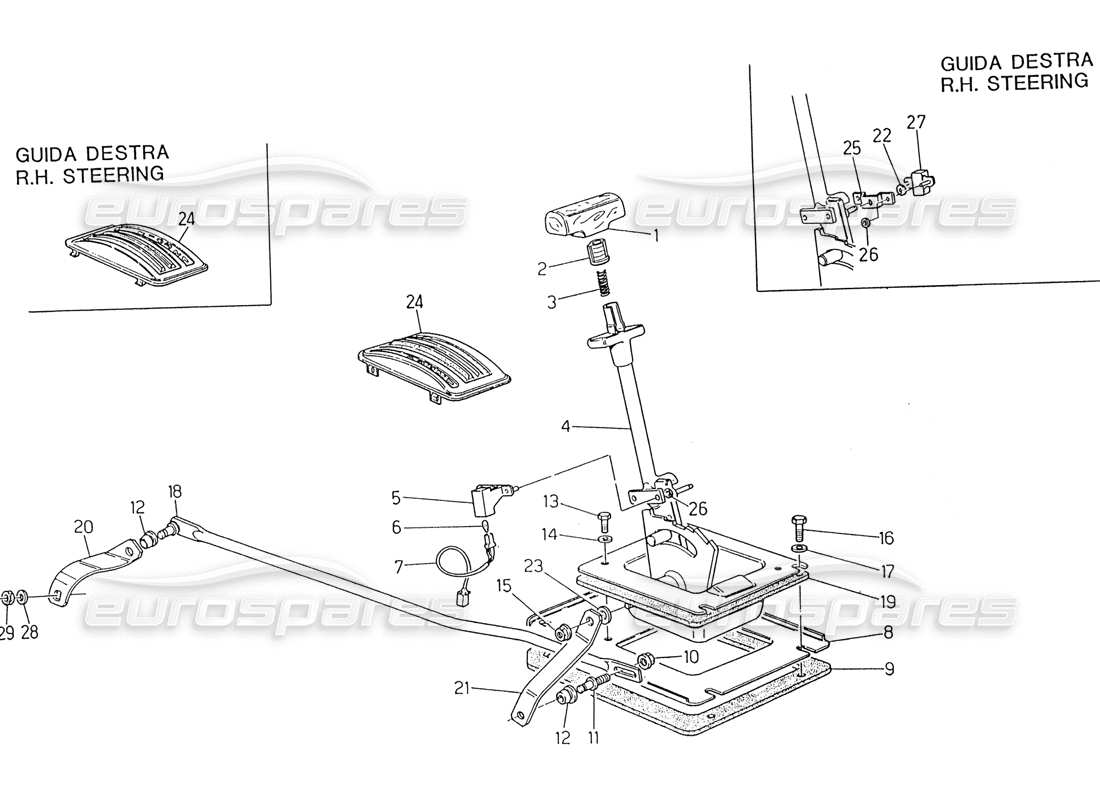 maserati 222 / 222e biturbo controllo della trasmissione automatica (4 hp) diagramma delle parti