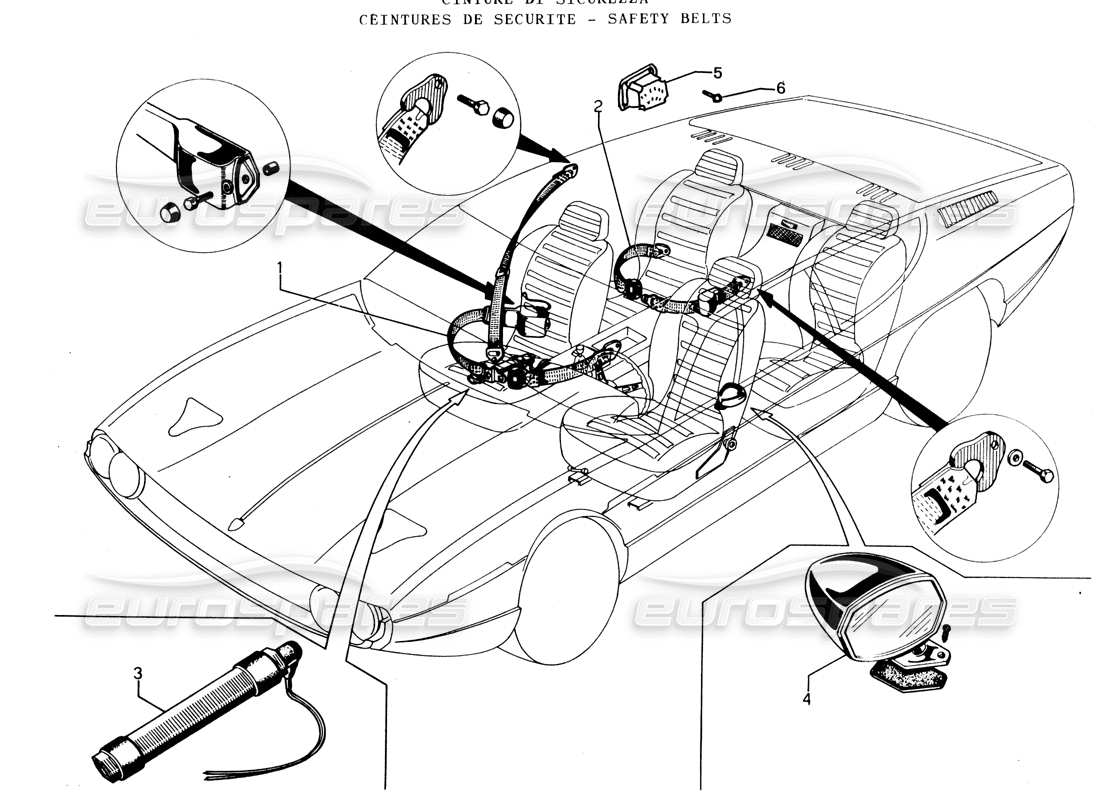 lamborghini espada cinture di sicurezza (francia) diagramma delle parti