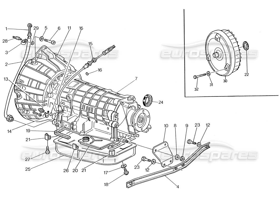 maserati 222 / 222e biturbo trasmissione automatica - diagramma delle parti convertitore (4 hp).