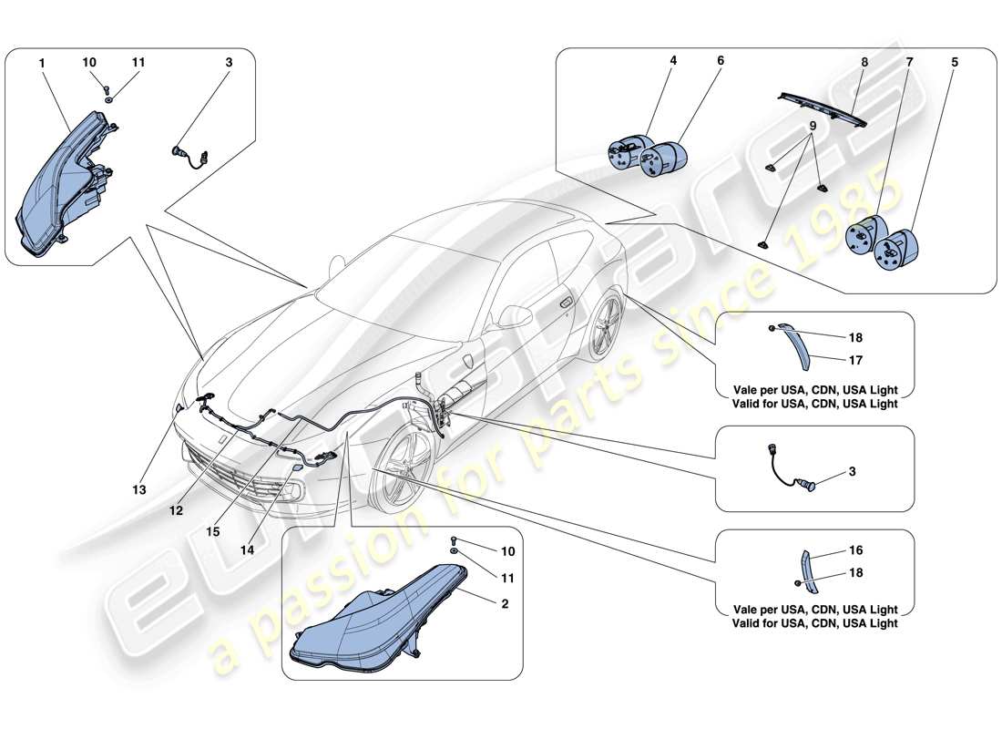 ferrari gtc4 lusso t (rhd) fari e fanali posteriori schema delle parti