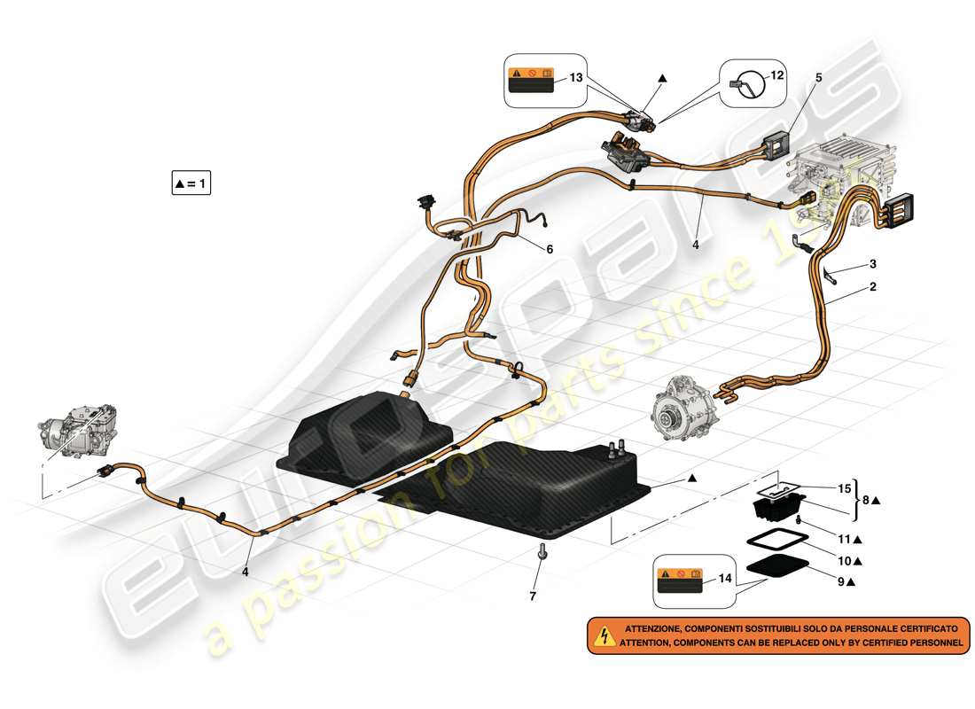 ferrari laferrari (europe) batteria hv e cablaggi diagramma delle parti