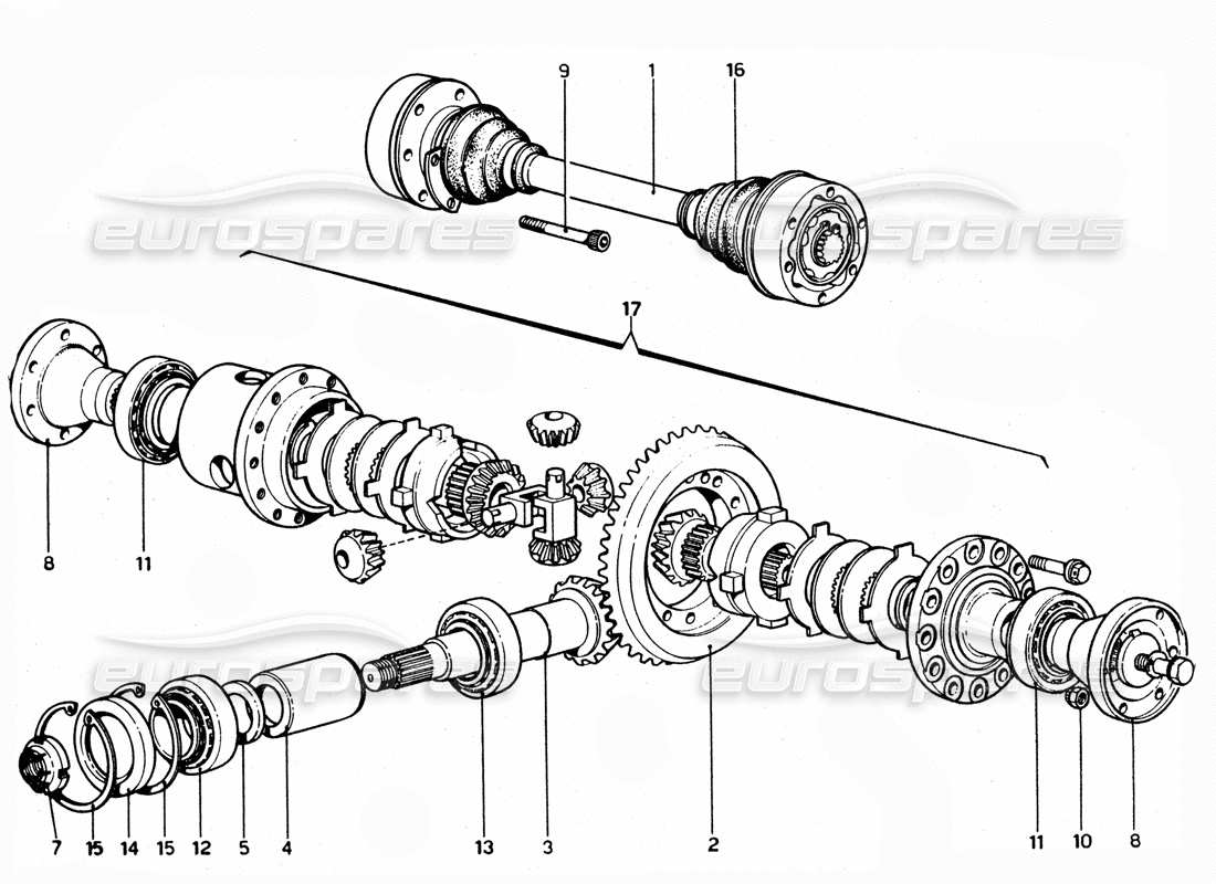 ferrari 365 gtc4 (mechanical) unità differenziale - diagramma delle parti di revisione