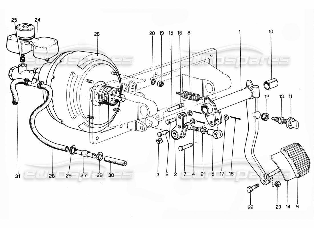 ferrari 365 gtc4 (mechanical) pedale del freno e maestro del freno - diagramma delle parti di revisione