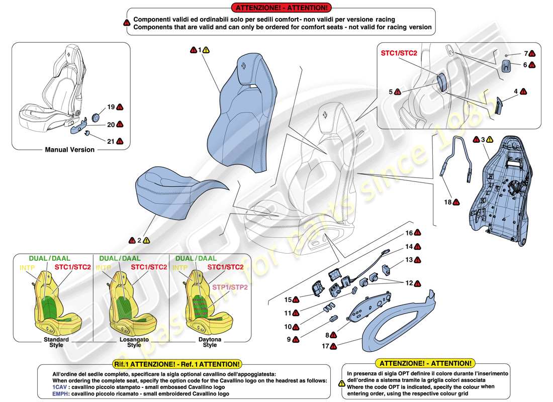 ferrari 488 spider (rhd) sedili - rivestimenti e accessori diagramma delle parti