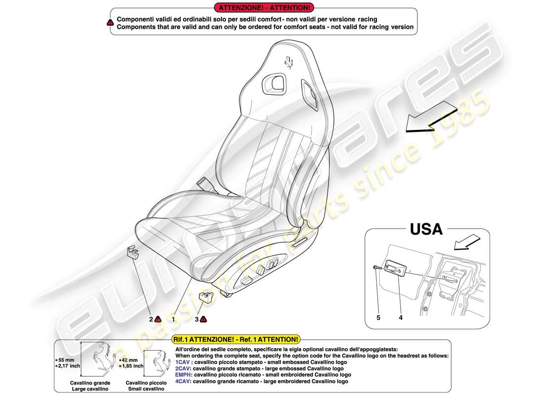 ferrari 599 sa aperta (rhd) sedile anteriore completo e cinture di sicurezza schema delle parti