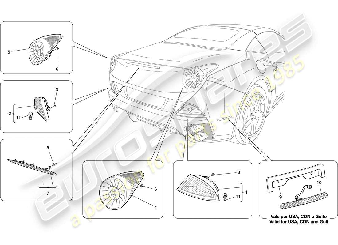 ferrari california (rhd) fanali posteriori schema delle parti