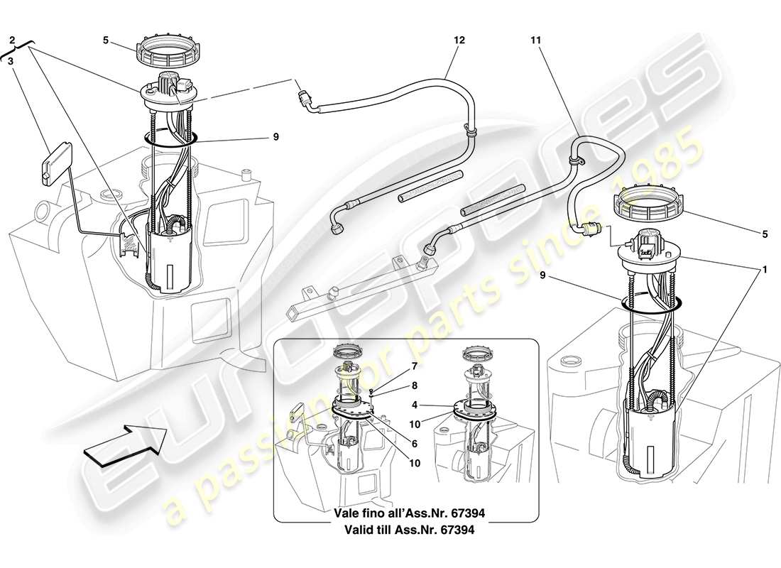 ferrari f430 coupe (usa) pompe e tubi del sistema di alimentazione schema delle parti