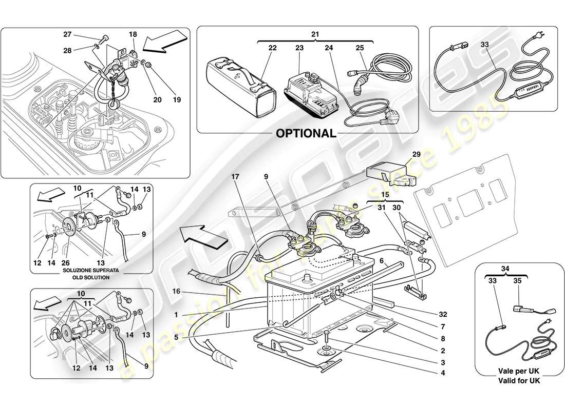 ferrari f430 coupe (rhd) diagramma delle parti della batteria