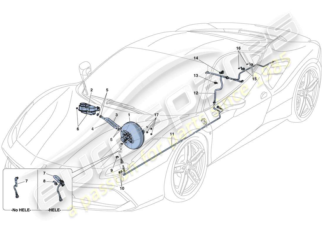 ferrari 488 gtb (europe) sistema servofrenante diagramma delle parti