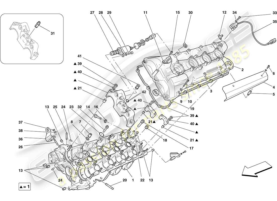 ferrari f430 coupe (rhd) testa cilindro sinistra schema delle parti