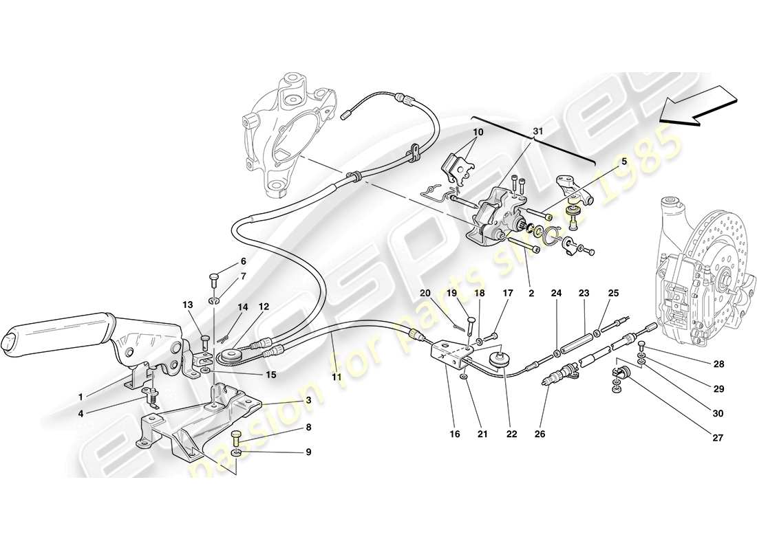 ferrari f430 coupe (rhd) comando del freno di stazionamento diagramma delle parti