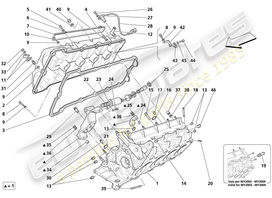 maserati trofeo schema delle parti della testata destra