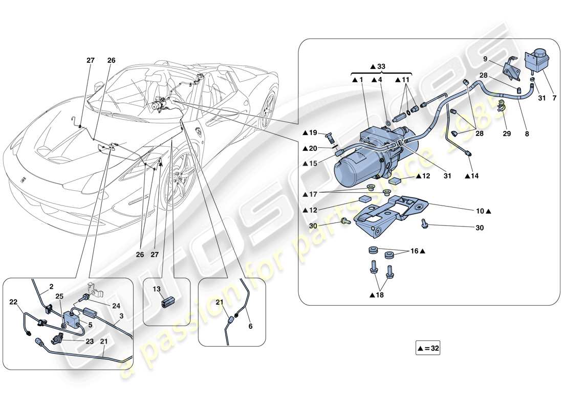 ferrari 458 speciale aperta (usa) schema delle parti del sistema di sollevamento del veicolo