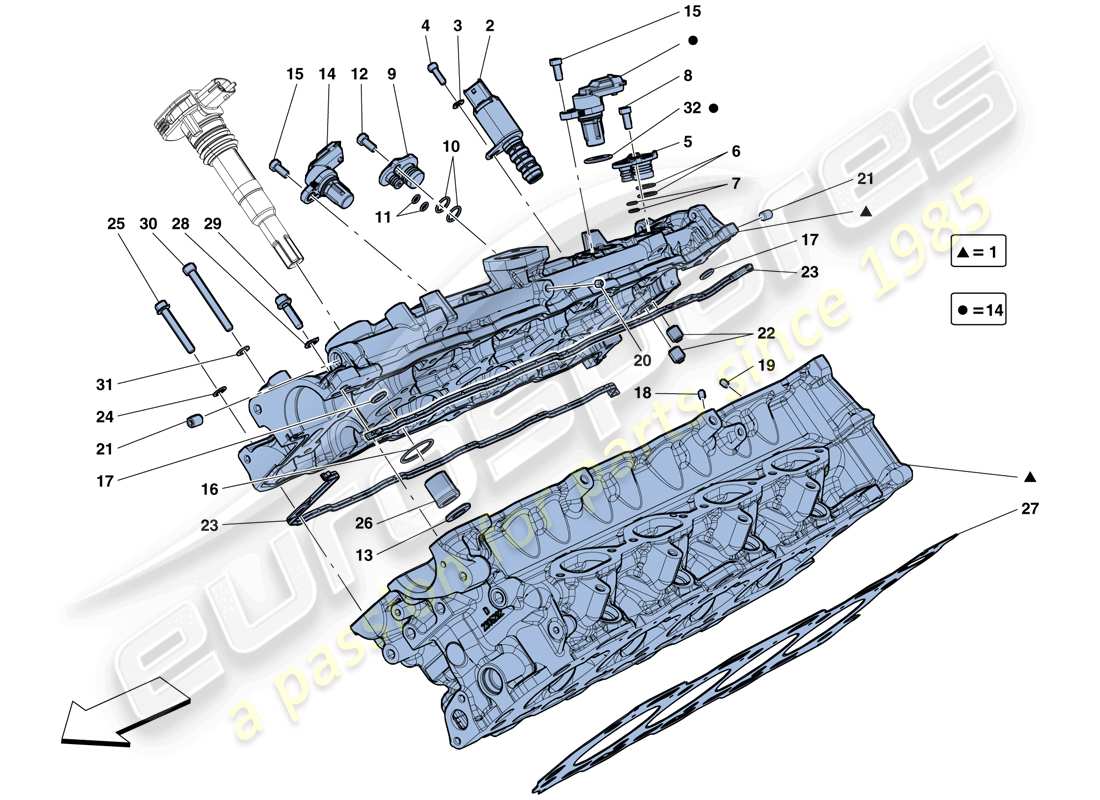 ferrari california t (rhd) testa cilindro destra schema delle parti