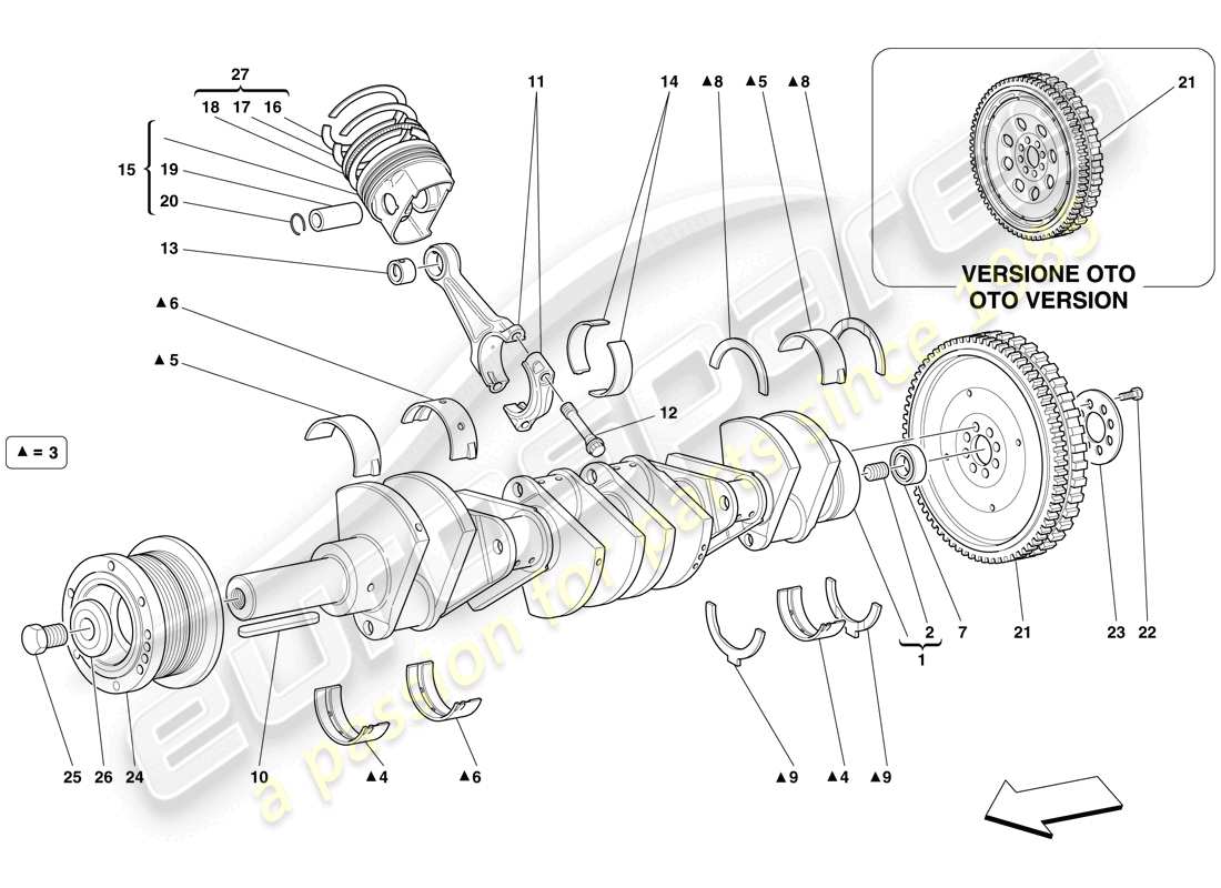ferrari 612 scaglietti (rhd) albero motore - bielle e pistoni diagramma delle parti
