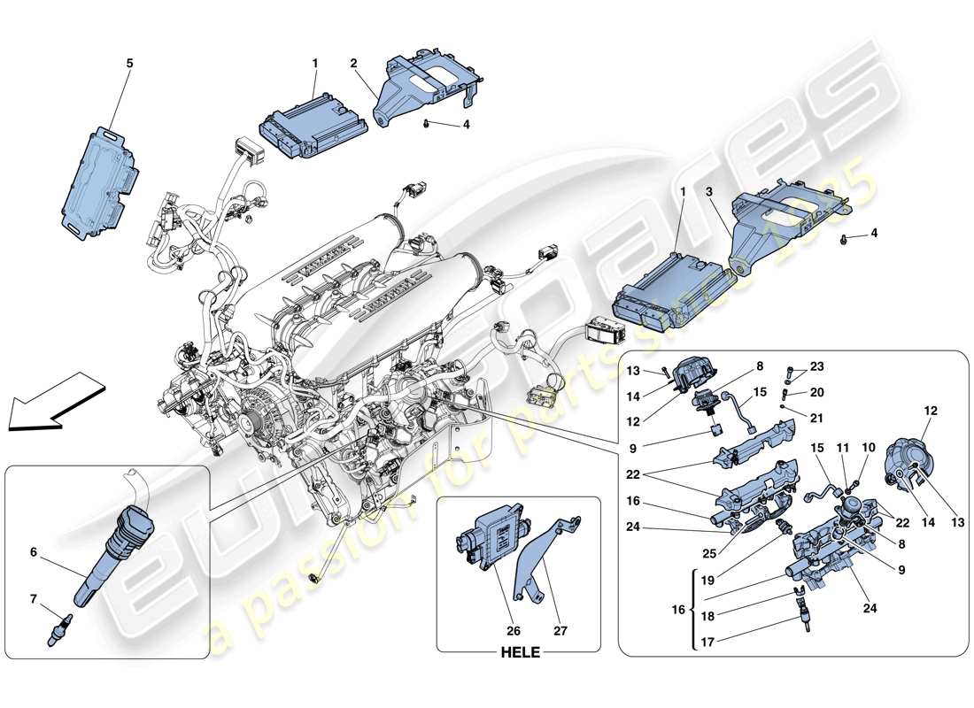 ferrari 458 spider (rhd) sistema iniezione - accensione diagramma delle parti
