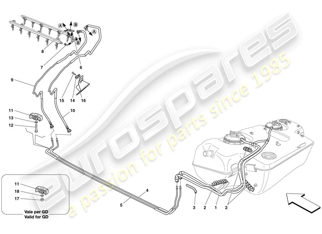 ferrari 599 gto (europe) schema delle parti del sistema di alimentazione