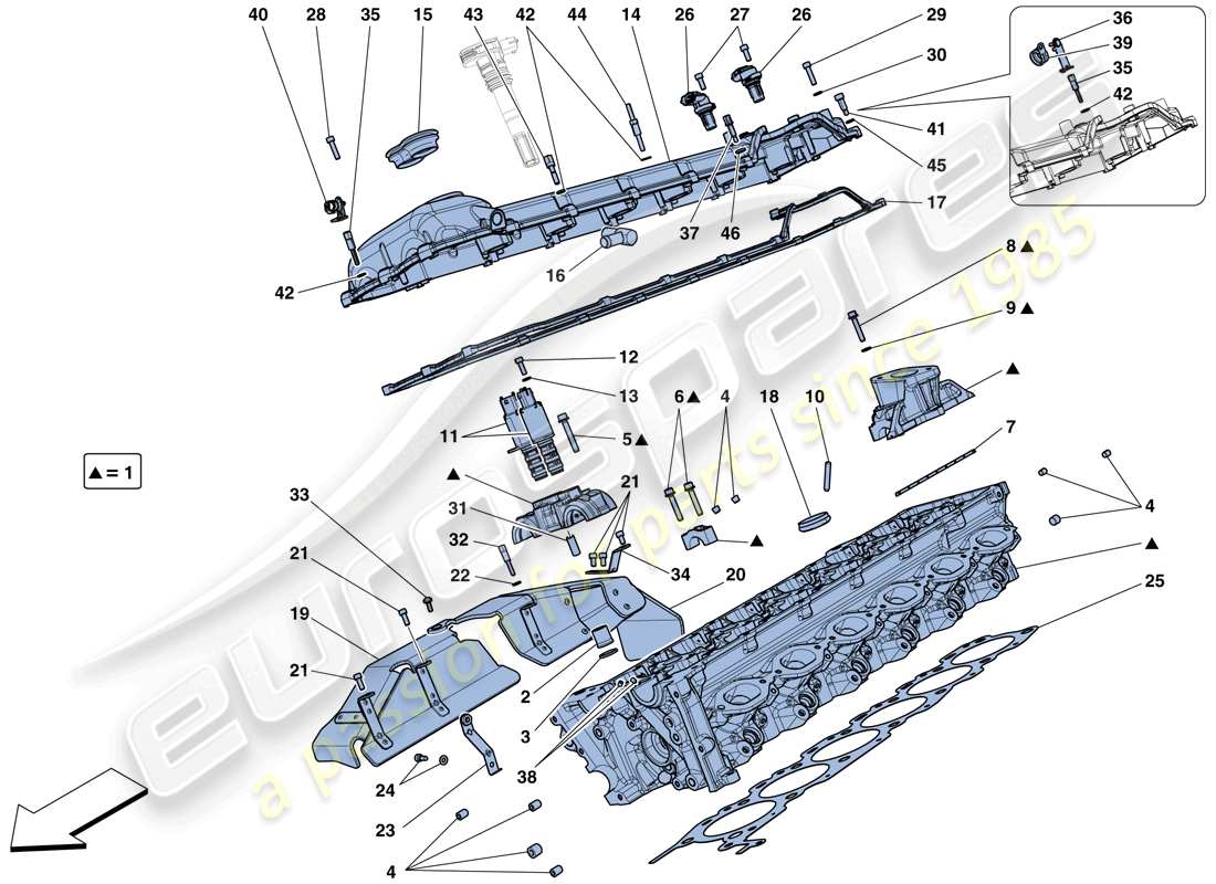 ferrari f12 tdf (rhd) testa cilindro destra schema delle parti