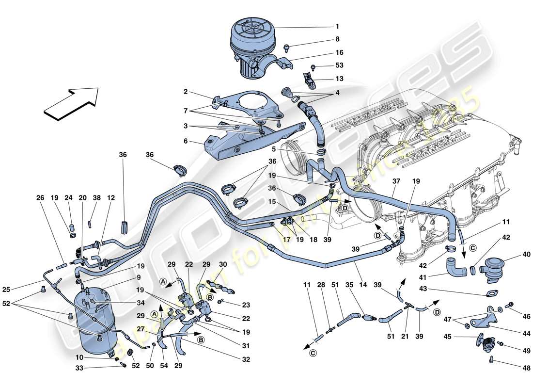 ferrari 458 speciale aperta (usa) schema delle parti del sistema d'aria secondaria