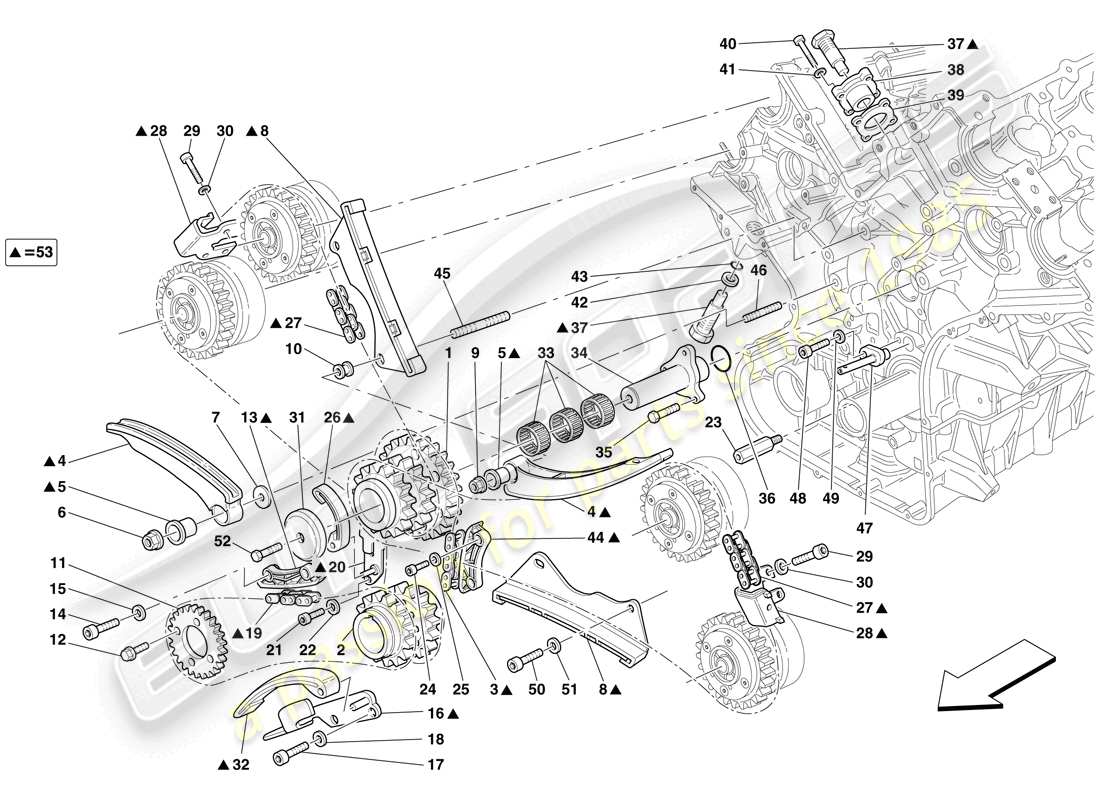 ferrari 599 gto (europe) sistema di distribuzione - schema delle parti della trasmissione