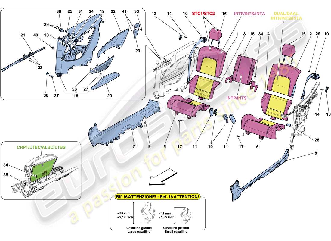 ferrari ff (usa) sedile posteriore - cinture di sicurezza - rivestimento interno schema delle parti