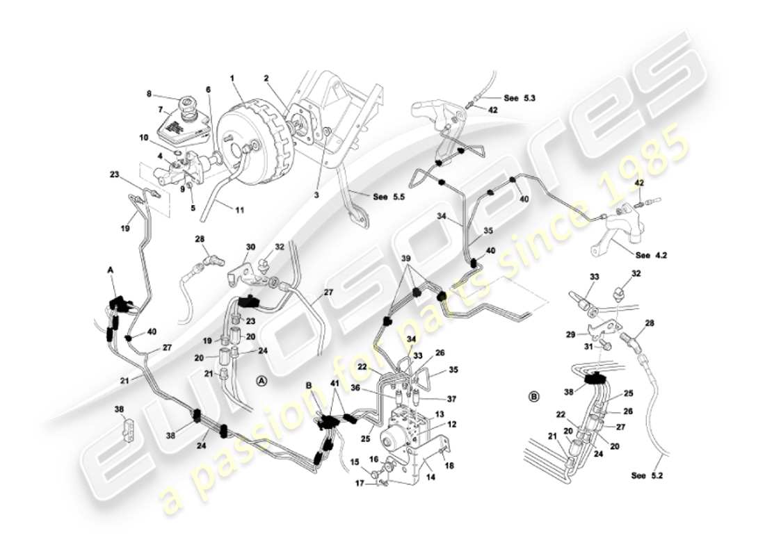 aston martin vanquish (2007) diagramma delle parti del servofreno e del modulatore