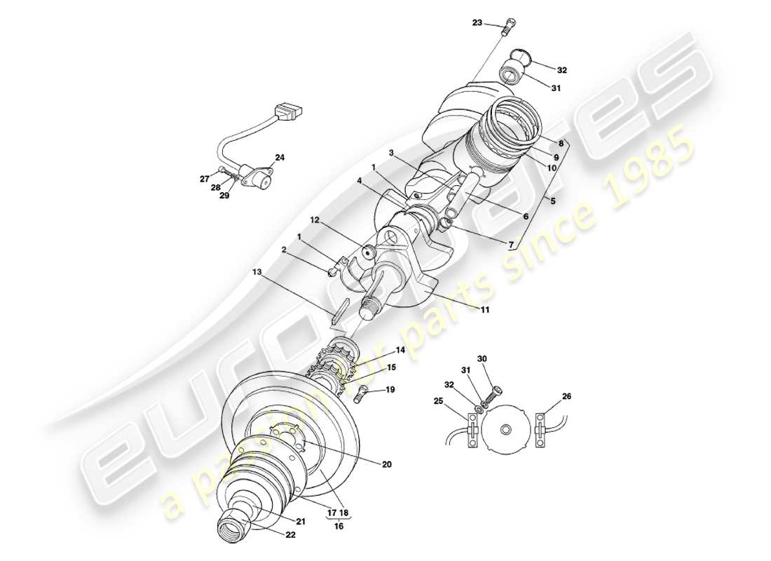 aston martin v8 coupe (1999) diagramma delle parti di albero motore, pistoni e aste