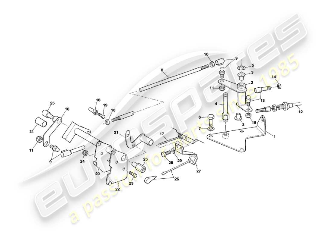 aston martin v8 coupe (1999) diagramma delle parti del collegamento e dei controlli dell'acceleratore