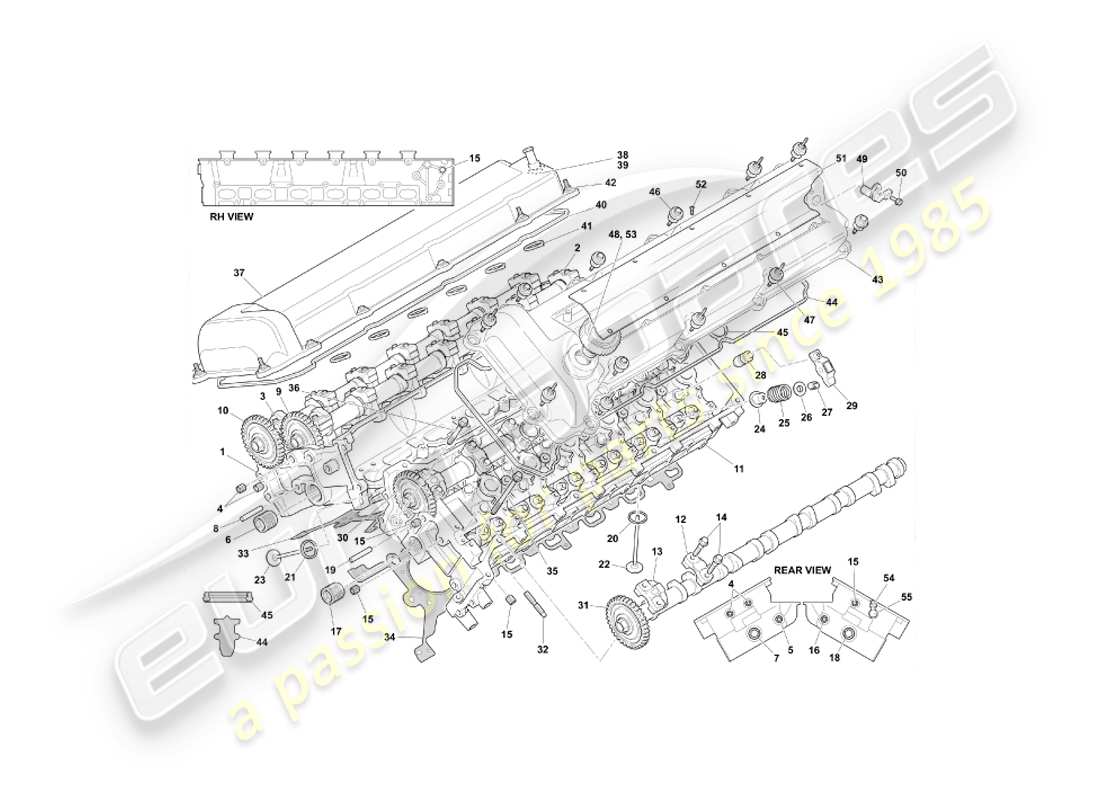 aston martin db7 vantage (2000) schema delle parti della testa cilindro