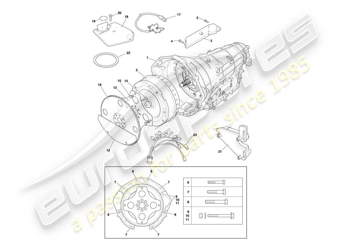 aston martin db7 vantage (2000) trasmissione automatica, diagramma delle parti del convertitore di coppia