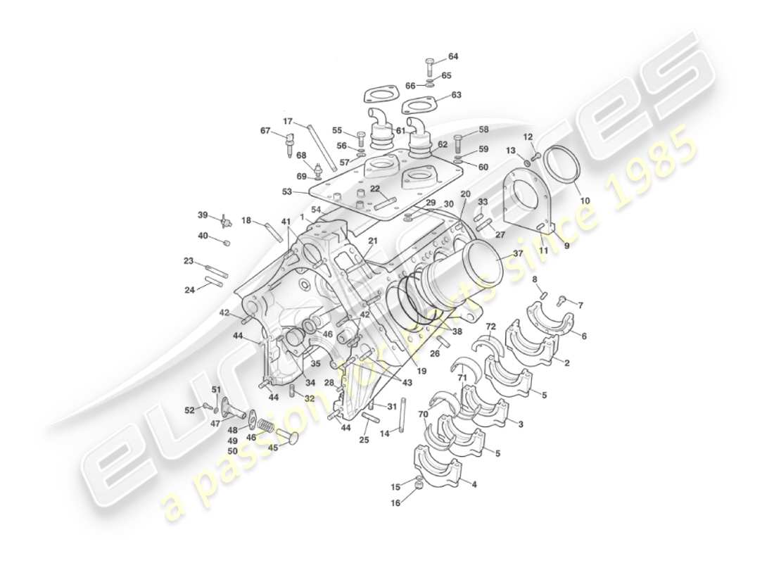 aston martin v8 virage (2000) diagramma delle parti del blocco cilindri