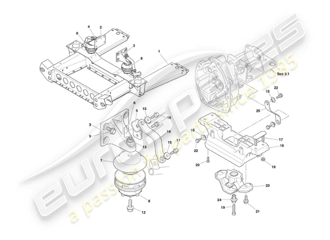 aston martin vanquish (2007) supporti del motore diagramma delle parti