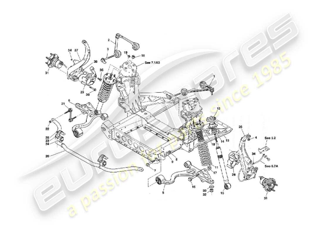 aston martin vanquish (2007) diagramma delle parti della sospensione anteriore
