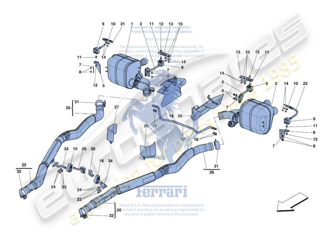 ferrari gtc4 lusso (usa) silenziatori diagramma delle parti