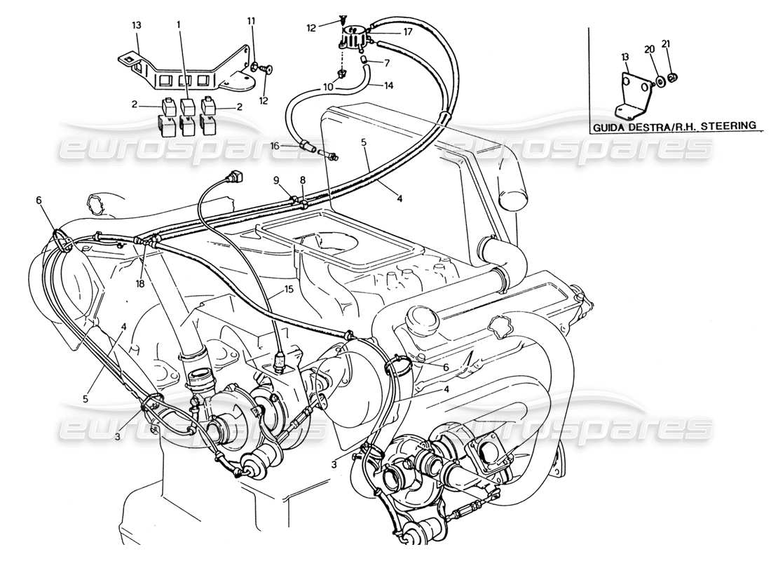 maserati 222 / 222e biturbo aumenta il sistema di controllo diagramma delle parti