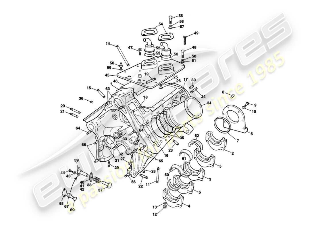 aston martin v8 volante (2000) diagramma delle parti del blocco cilindri