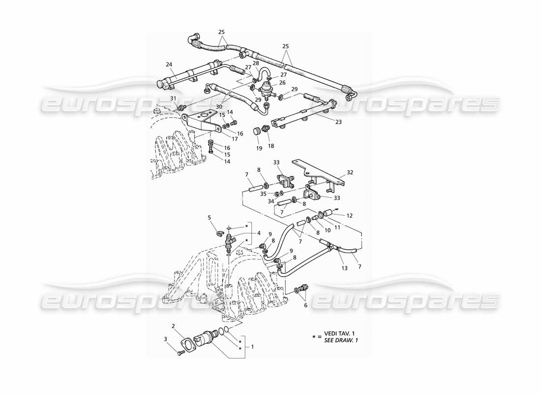 maserati qtp v6 evoluzione schema delle parti del collettore di aspirazione e del sistema di iniezione