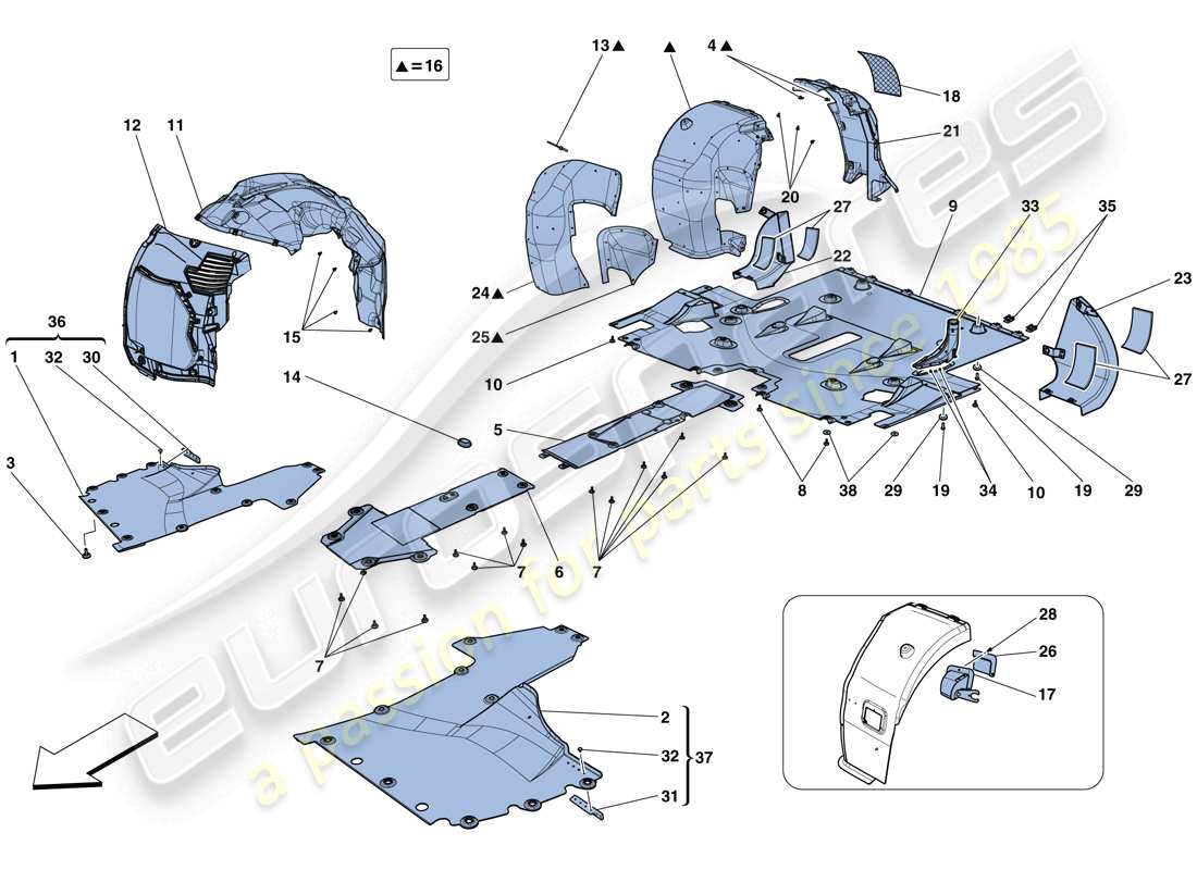 ferrari 458 speciale (usa) sottocorpone e timone piatti diagramma delle parti