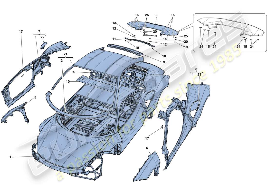 ferrari 488 gtb (europe) scocca - rivestimento esterno diagramma delle parti