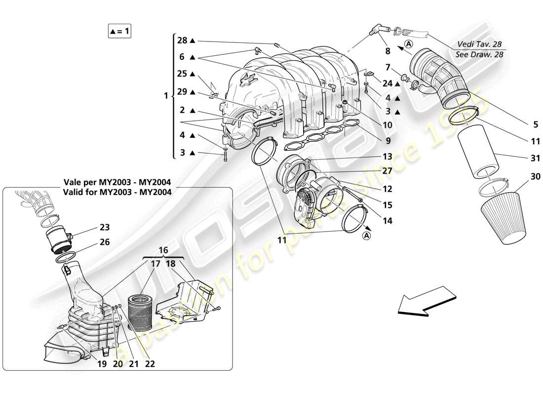 maserati trofeo diagramma delle parti del collettore di aspirazione dell'aria