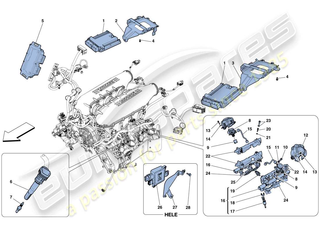 ferrari 458 italia (usa) sistema iniezione - accensione schema delle parti