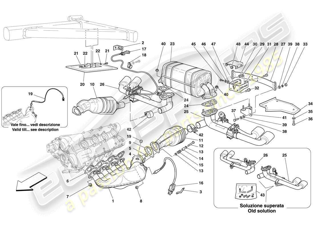 ferrari f430 spider (usa) impianto di scarico da corsa diagramma delle parti