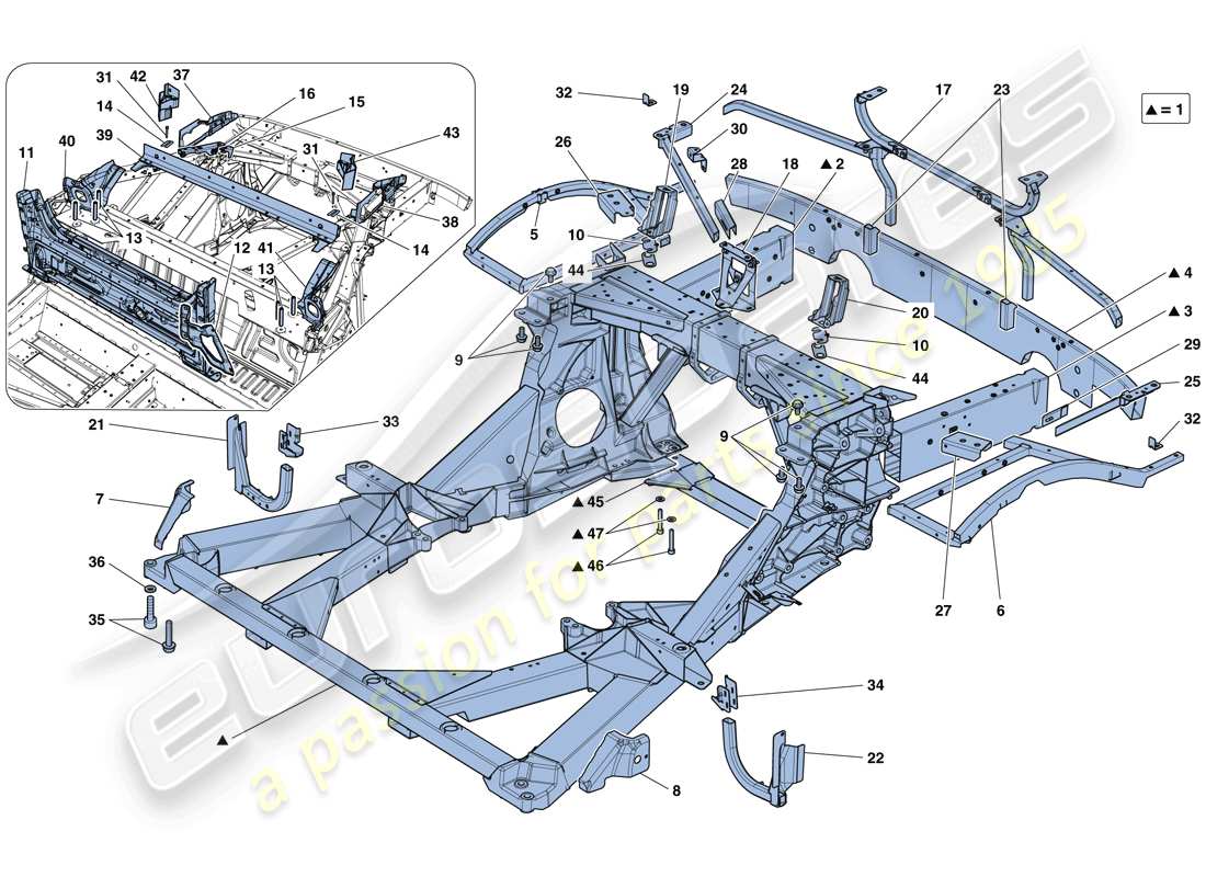 ferrari 488 spider (usa) telaio - struttura, elementi posteriori e pannelli diagramma delle parti