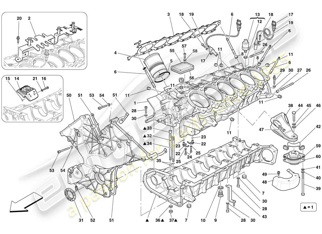 ferrari 599 gto (rhd) basamento diagramma delle parti