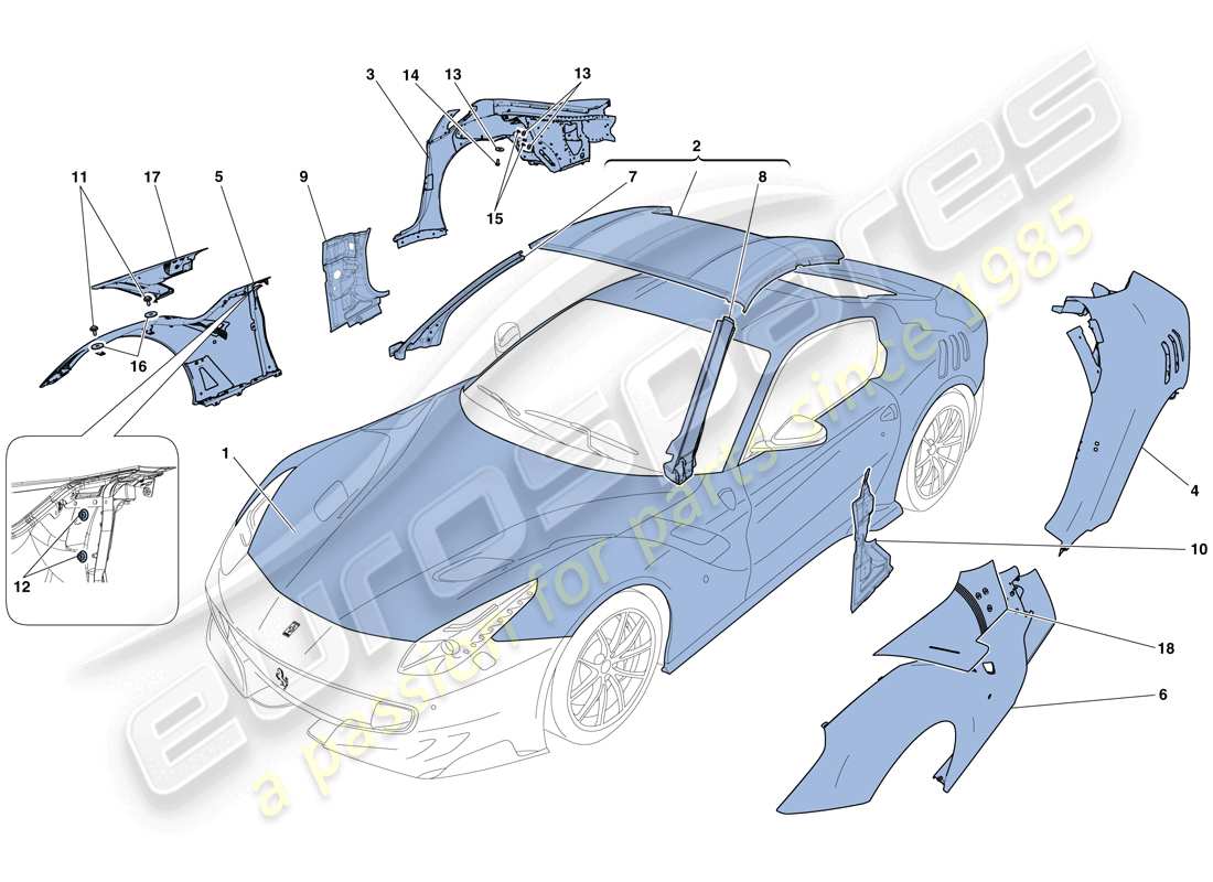 ferrari f12 tdf (europe) scocca - rivestimento esterno schema delle parti