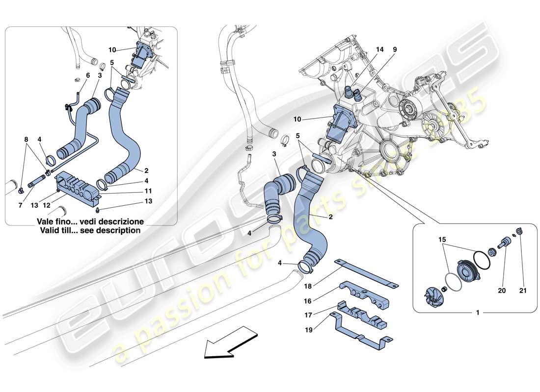 ferrari 458 italia (rhd) raffreddamento - schema delle parti pompa acqua