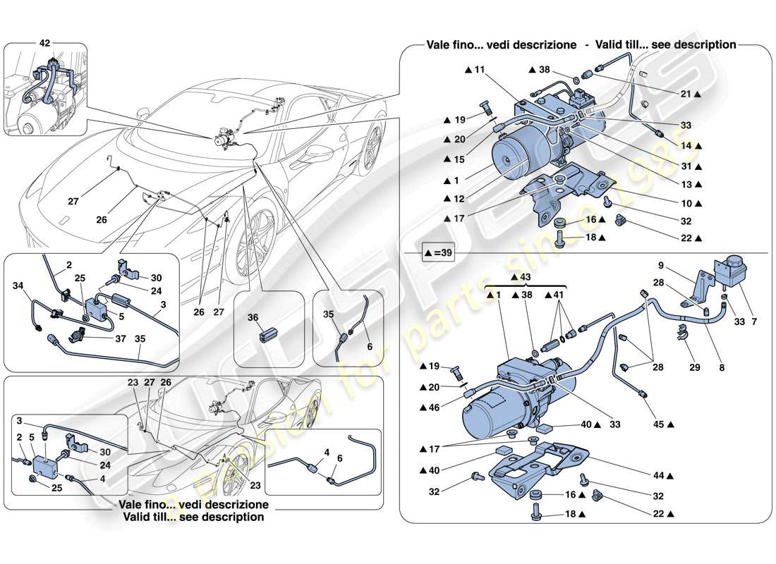 ferrari 458 italia (rhd) schema delle parti del sistema di sollevamento del veicolo