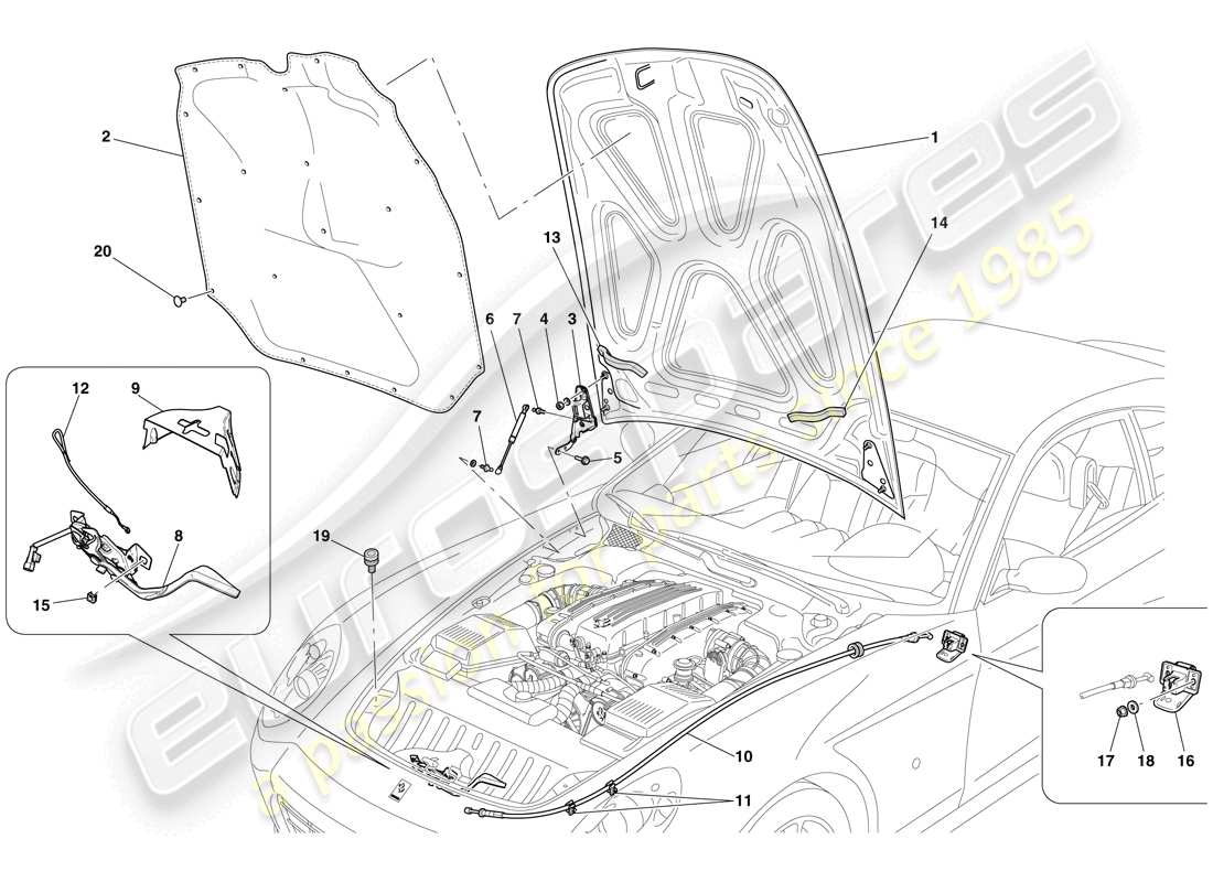 ferrari 612 sessanta (rhd) coperchio vano motore schema delle parti